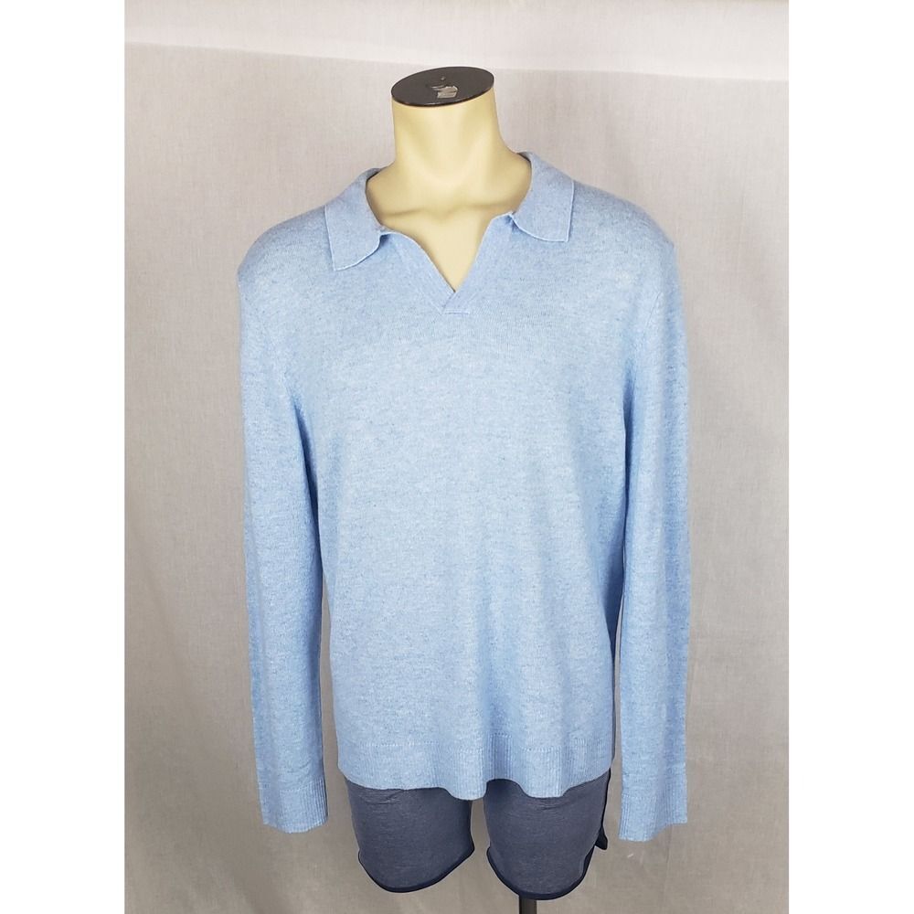 The Commons 100% Cashmere Polo Sweater Seafoam Blue XL Lightweight Soft Fall